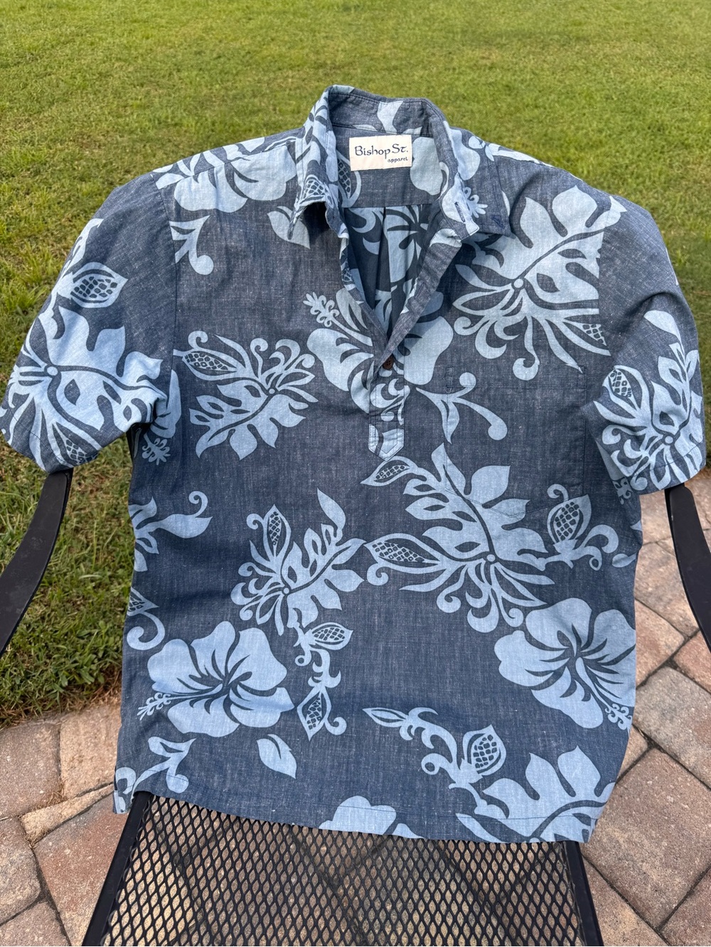 Navy Floral Camp-Collar Polo Hawaiian Shirt